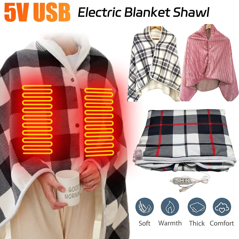 5V Wearable Heating Electric Blanket Shawl 3 Heated Level Throw Blanket USB Charging Coral Velvet 8 Heated Areas Fast Heating Zpaxo