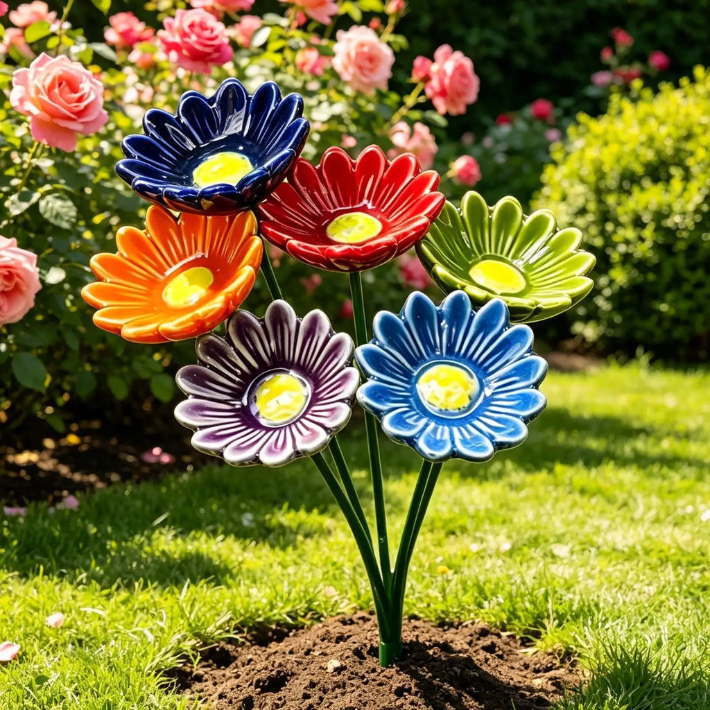 Ceramic Bee Watering Station for Garden 6 Pieces Ceramic Flower Shaped Bird Bath Bee Drinking Station for Bird Butterfly Zpaxo