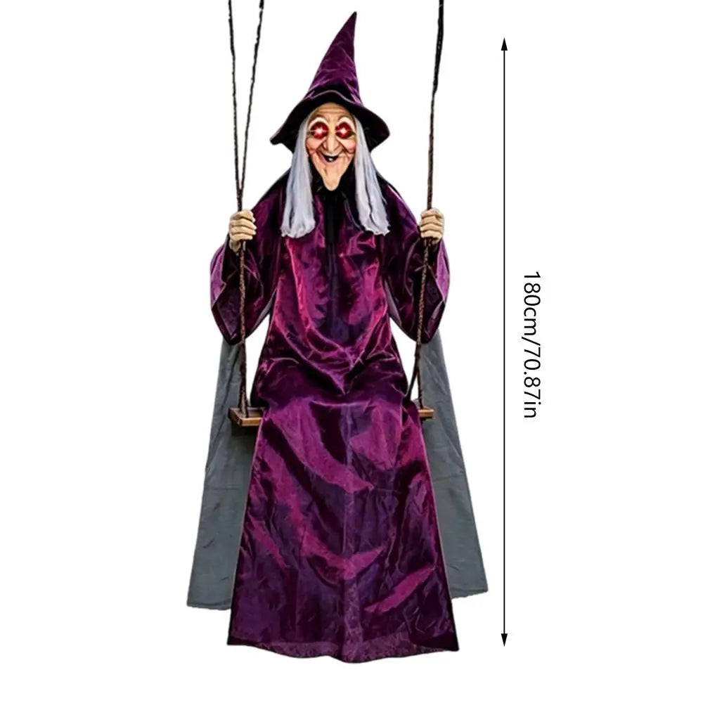 Swinging Witch 1.8m Life Size Outdoor Haunted House Props Witch on a Swing for Garden Porch Yard Lawn Fireplace Mantel Home Zpaxo Purple China Mainland