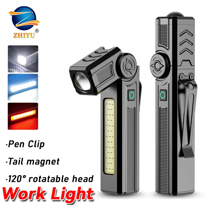 COB LED Work Light – USB Rechargeable Magnetic Torch Flashlight