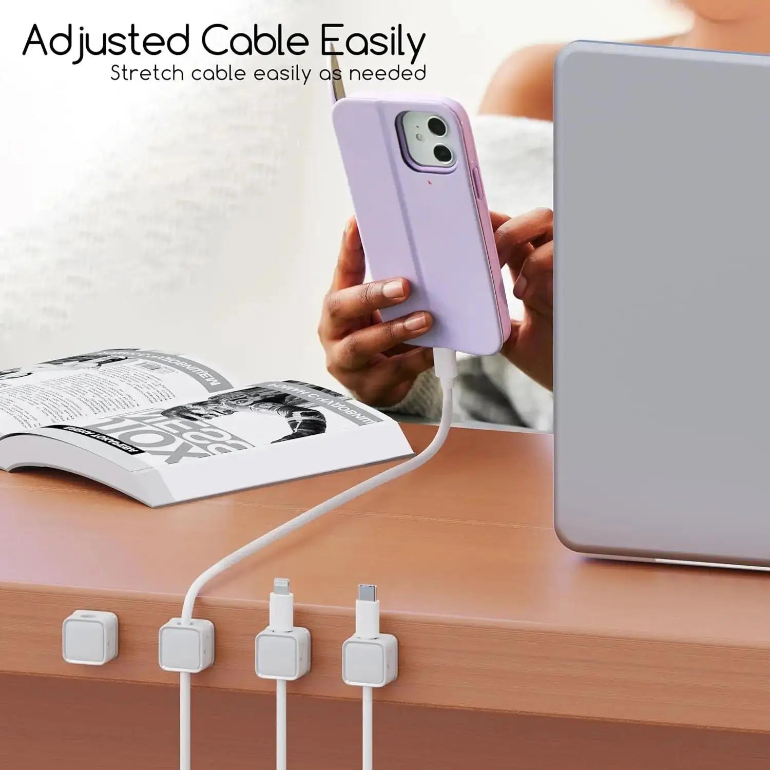 6PCS Magnetic Cable Clips Cable Organiser Adjustable Cord Holder Under Desk Organizing Cable Management Wire Cable Organizer Zpaxo