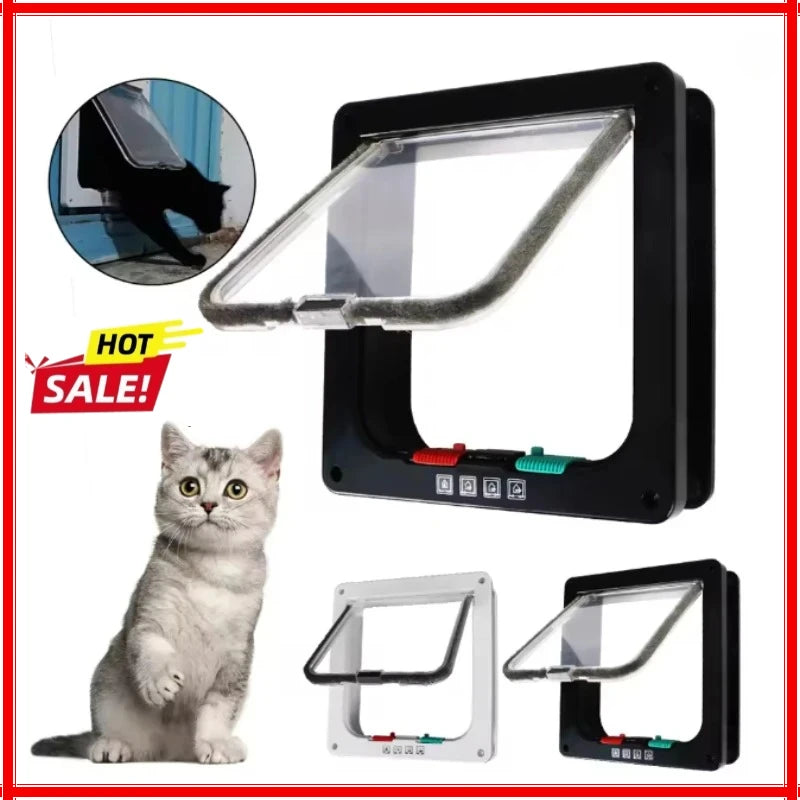 L/XL Cat Flap Door with 4 Way Lock Security Flap Door for Dog Cat Kitten Small Pet Gate Door Kit Cat Puppy Safety Gate Zpaxo