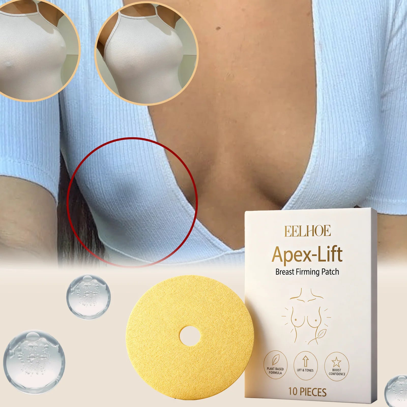 10 Pcs Breast Lifting Patch Firming & Shaping Skin Care Hydrolyzed Collagen Infused Invisible & Comfortable Wear for Women Zpaxo