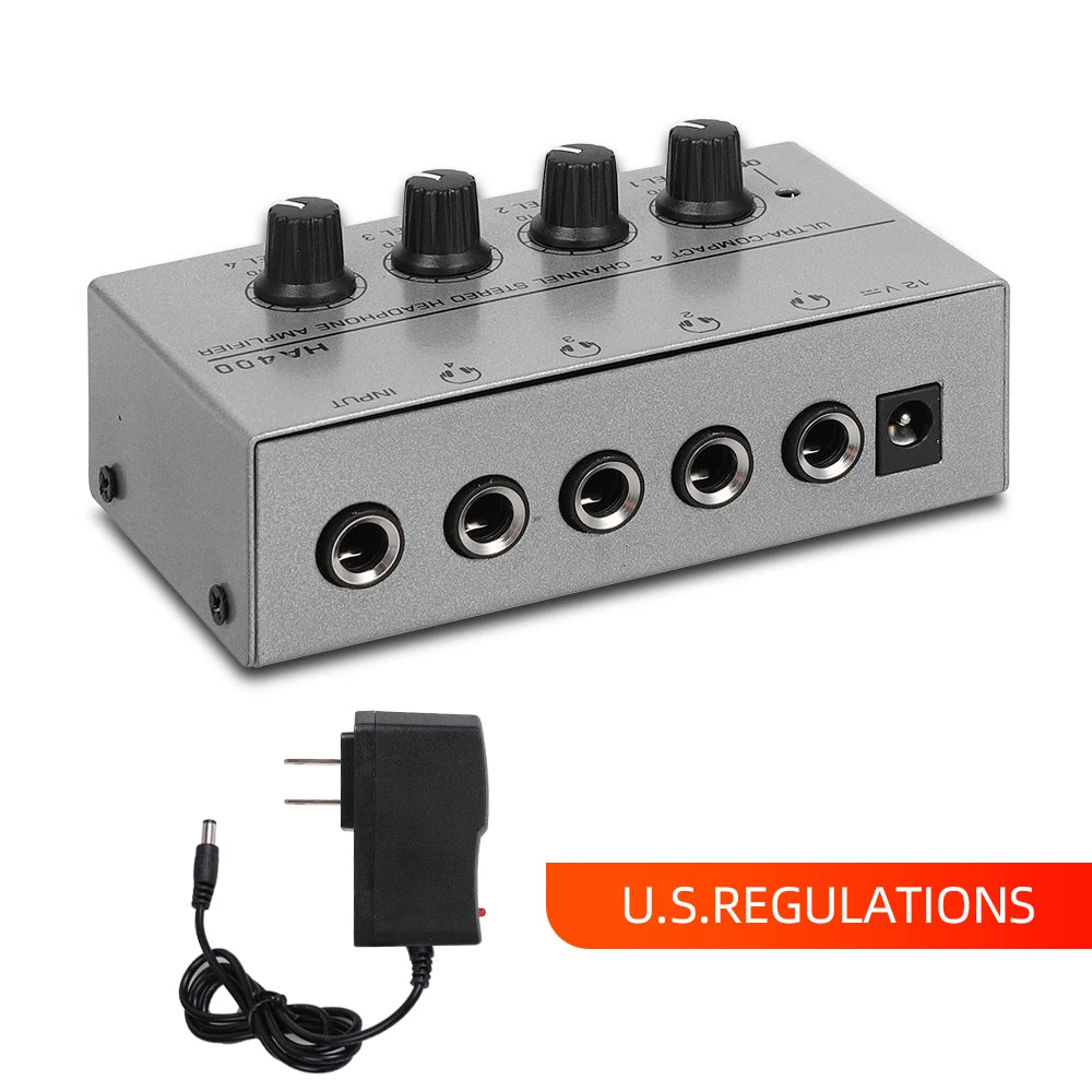 HA400 Mini Amplifier Headphone 4 Channels Ultra-compact Stereo Audio Zpaxo Silver US Plug
