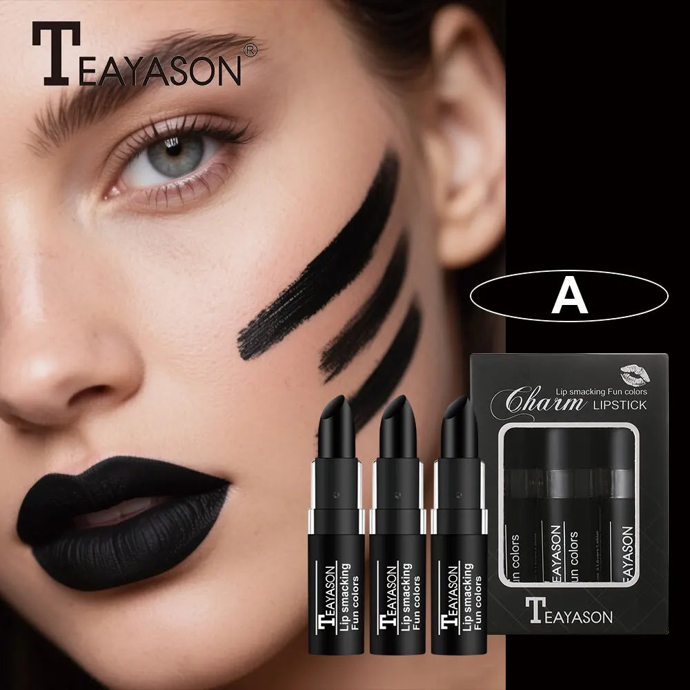 Three-Piece Lipstick Set, Velvet Matte, Brightening Lipstick, Long-Lasting, Non-Drying, Black, White, Red, Waterproof, Sweat-Proof, European and American Style Lipstick Set Zpaxo Xq13A Full Size