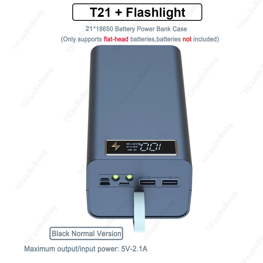 21*18650 Battery Storage Box LED Display 22.5W PD Quick QC3.0 Charge 18650 Battery Power Bank Case Shell 15W Wireless Charging Zpaxo Normal Black