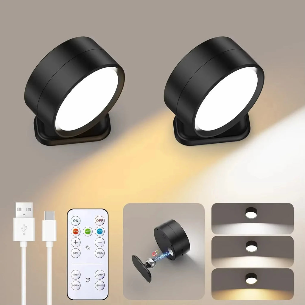 Wireless LED Wall Sconce – Dimmable, USB Rechargeable + Remote