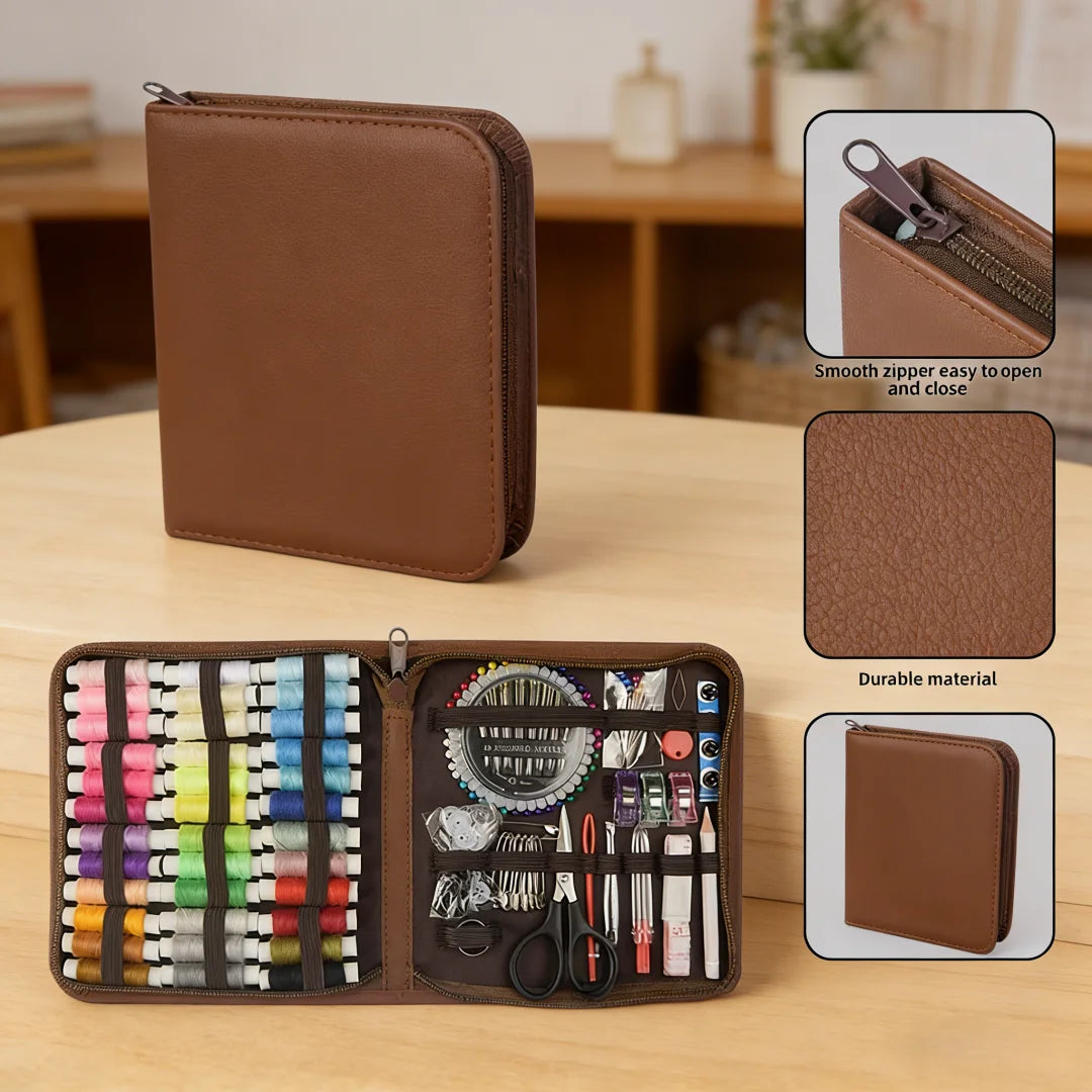 170-Piece Brown Rectangular Sewing Kit, Printed Pattern Home Sewing Set, Portable Travel Sewing Set, DIY Hand Tools Zpaxo