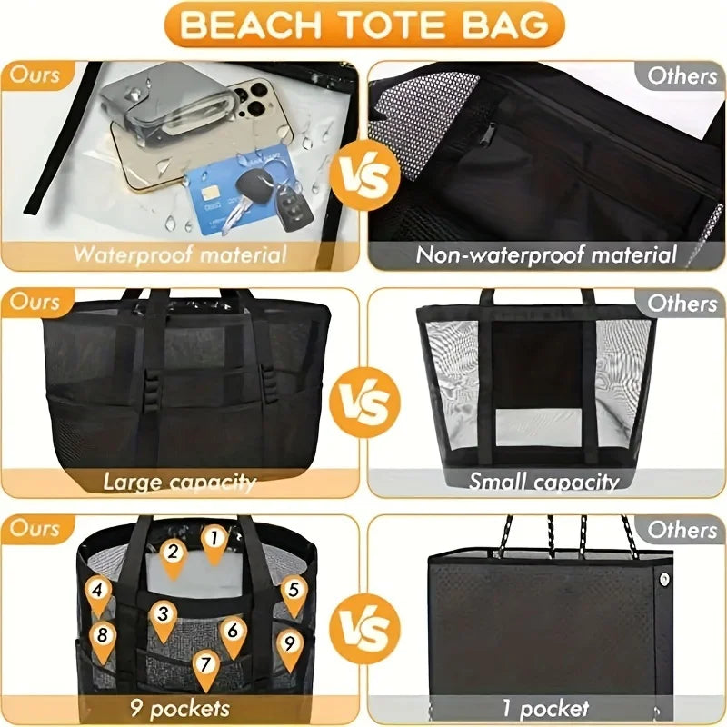 Large Capacity Mesh Beach Tote Bag Swimming Shower Fitness Travel