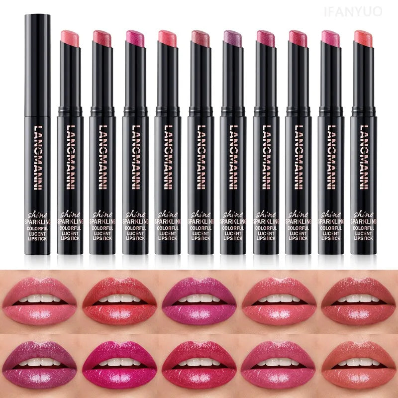 10 Colors Glitter Lipstick Waterproof Long Lasting Moisturizing