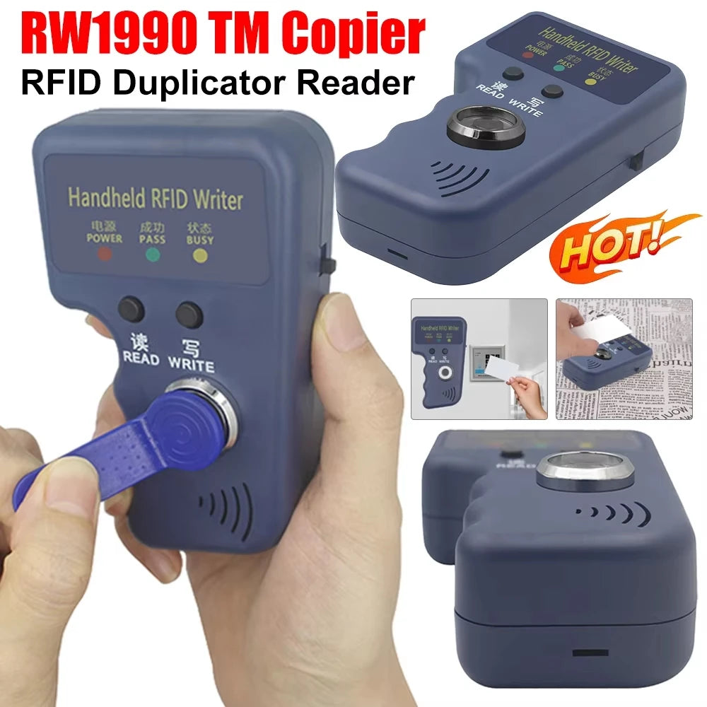 TM RW1990 Writer Copier Duplicator Reader TM1990 ibutton DS-1990A I-Button Handheld 125KHz T5577 EM4305 EM4100 RFID Tag Card Zpaxo