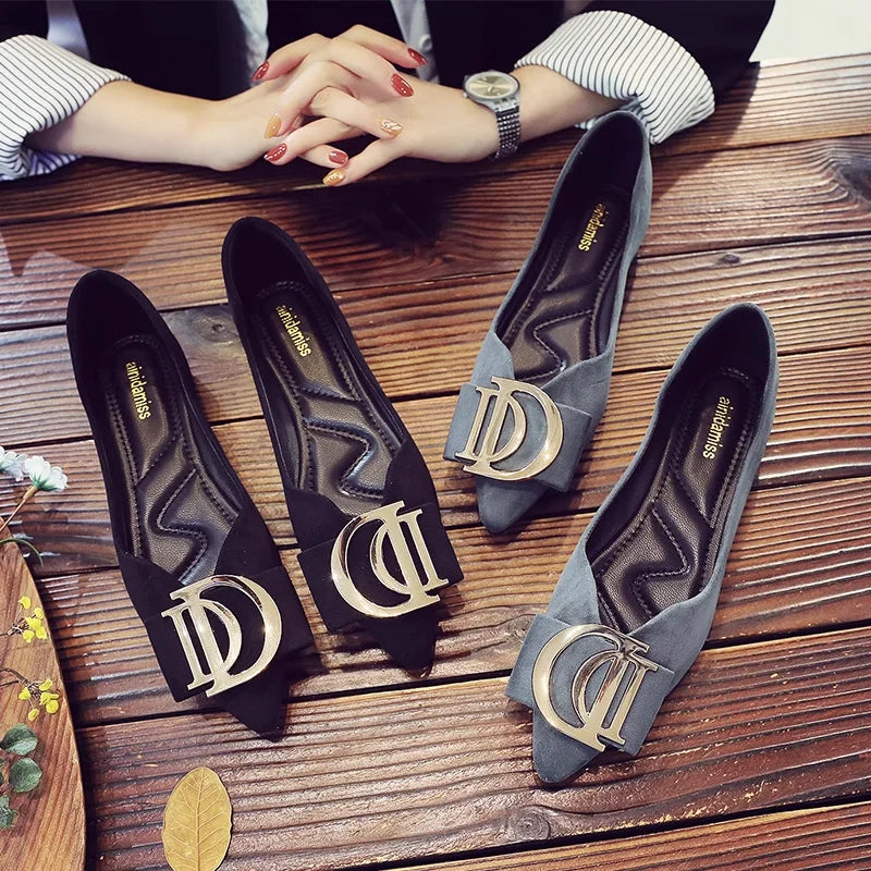 Plus Size 44 45 46 Flats Shoes 2023 Women's Pointed Toe Shallow Versatile New Spring Soft work shoes Ladle Shoes women shoes Zpaxo