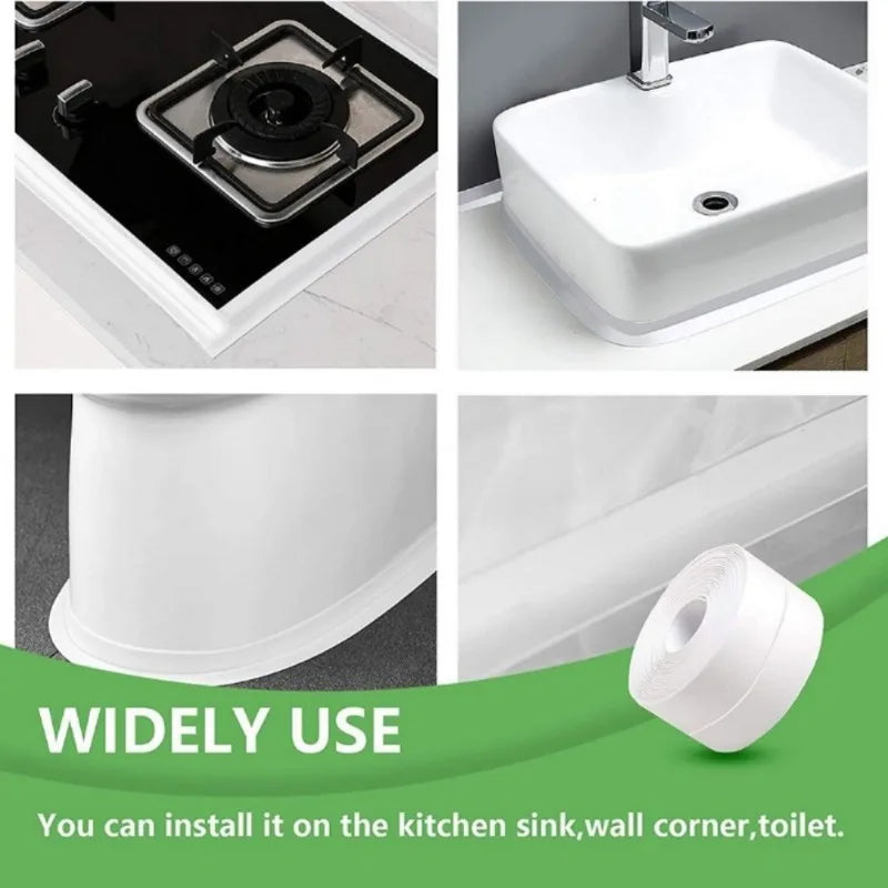 Sealing Tape Waterproof Self-adhesive PVC Oil-Proof Kitchen Sink Edge Corner Wall Sticker Waterproof Toilet Sealing Strip Tape Zpaxo