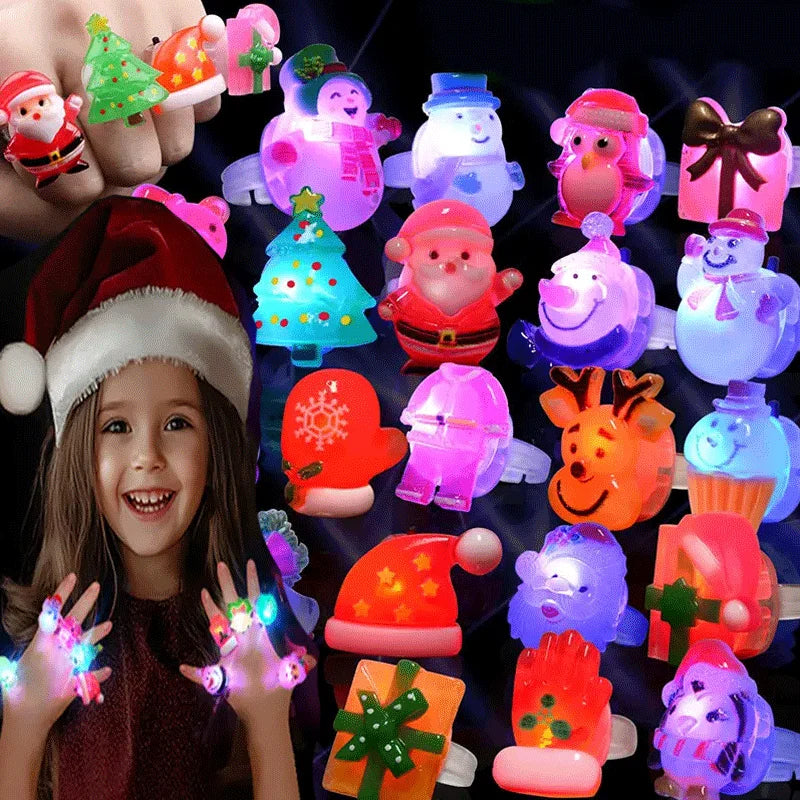 24 Christmas Glow Rings 3D LED Finger Light Flashing Party Luminous