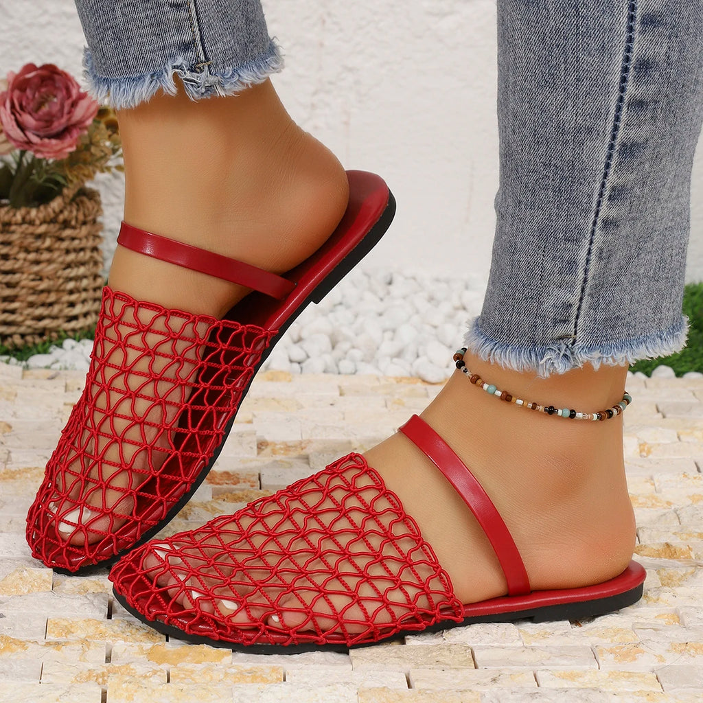Women Slippers Comfort Retro Female Slippers Summer Hollow Sandals Women Flats Shallow New Beach Shoes Lightweight Slides Women Zpaxo