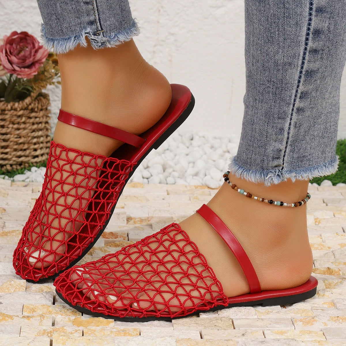 Women Slippers Comfort Retro Female Slippers Summer Hollow Sandals Women Flats Shallow New Beach Shoes Lightweight Slides Women Zpaxo