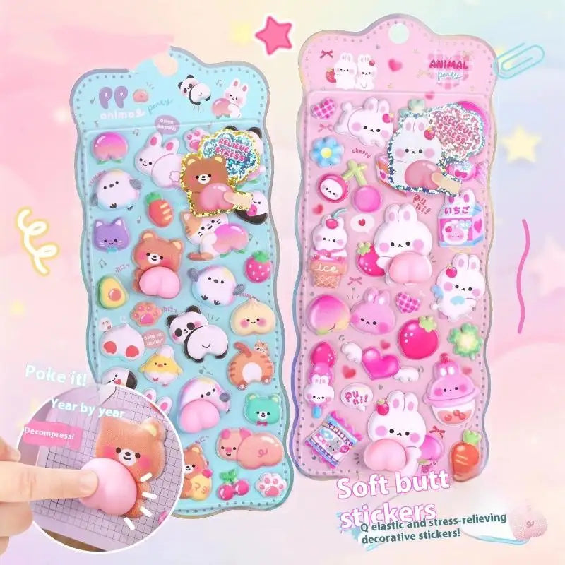 Kids Kawaii Cartoon 3D Fart Peach Stereo Sticker Stereoscopic Lovely