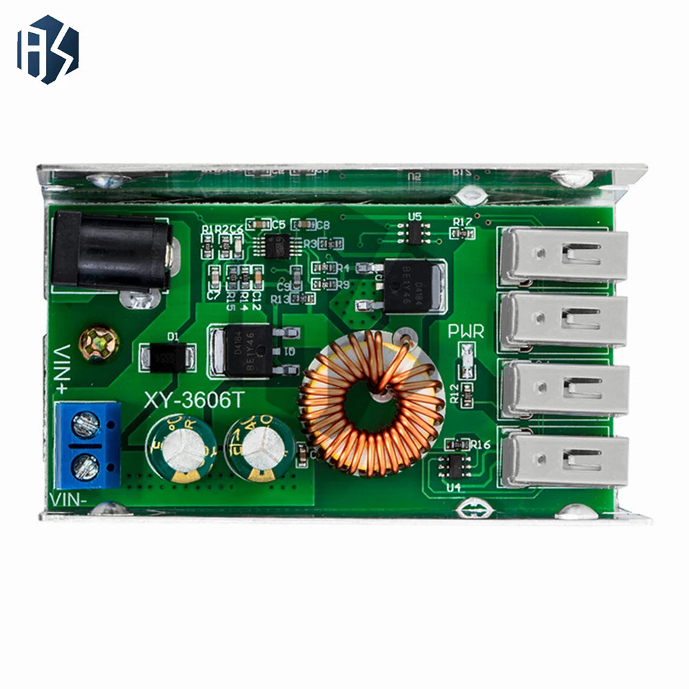 Aluminum Housing 9‑36V Input 5V 5A 4‑Port USB Step‑Down DC‑DC Buck Converter Power Module Zpaxo