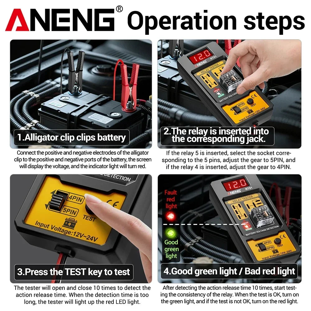ANENG RT01 Digital 4 5 11-25V Universal Pins Car Battery Vehicle