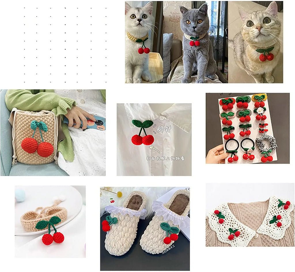1PC Knitting Red Pink Yellow Cherry Brooch Hook Weaving Ornaments Fruit Chest Flower Cute Bag Clothing Pendant Decorations DIY Zpaxo