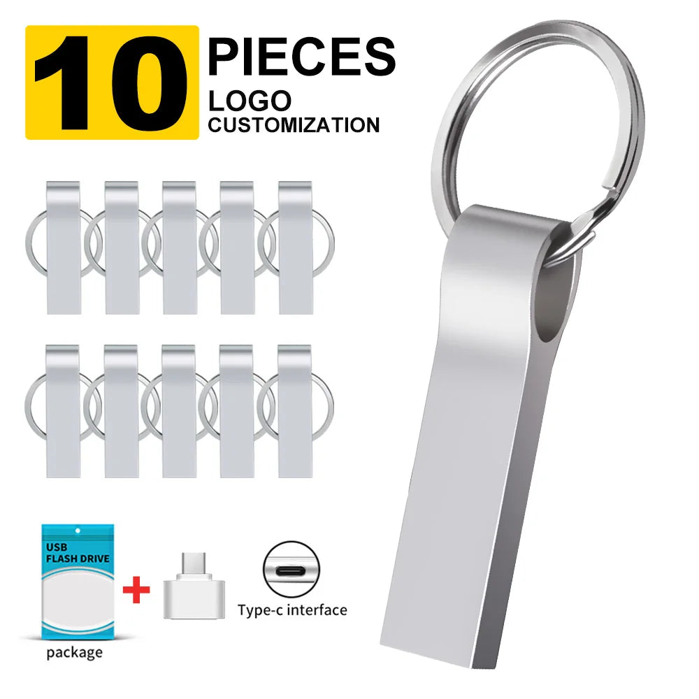 Zsuit 10pcs/lot Metal PenDrive 64GB USB Flash Drive 32G USB 3.0/2.0 Stick 16GB Free Logo Real Capacity Flash Memory Sticks Zpaxo USB 3.0-32GB Silver