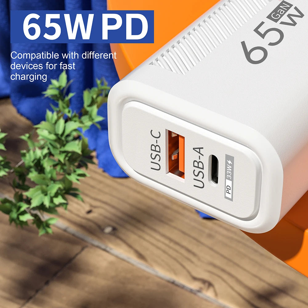 65W USB C Charger Gan Fast Charging Travel Wall Quick Charge EU US