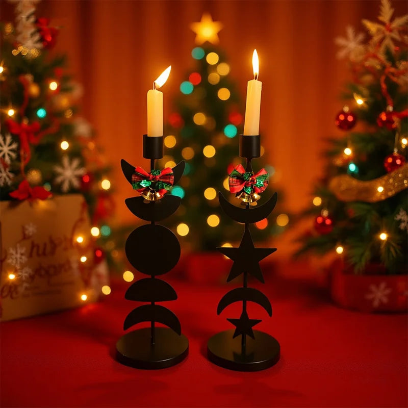 Nordic Wrought Iron Candle Holder Moon Star Design Romantic Tabletop