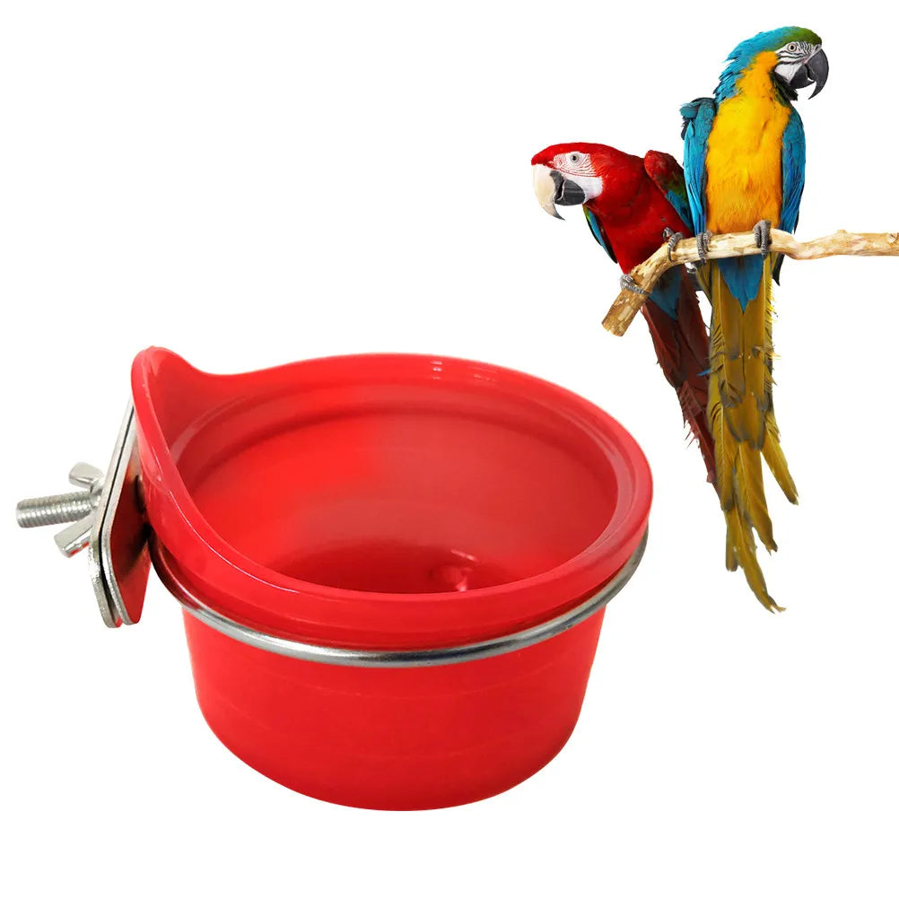 Stainless Steel Bird Feeder Durable Plastic Parrot Cage Food Water