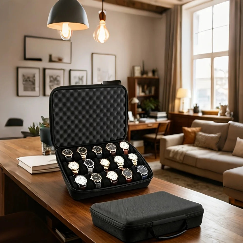 15 Slots Hard Watch Travel Case Portable Nylon Zipper Storage