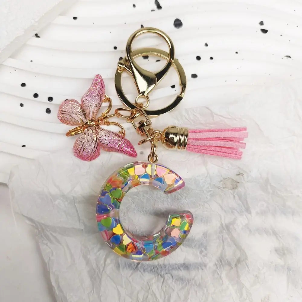 Dreamy 26 Letter Keychain Sequin Alphabet Butterfly Initial Keyring Butterfly Tassel Alphabet Key Chain Handbag DecorWomen Zpaxo
