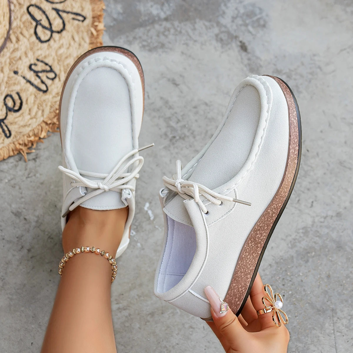 Plus Size Women Loafers Trend Casual Soft Sole Shoes Comfortable Spring 2025 New Style Sneakers Women Anti-Slip Flat Shoes Women Zpaxo Beige 40