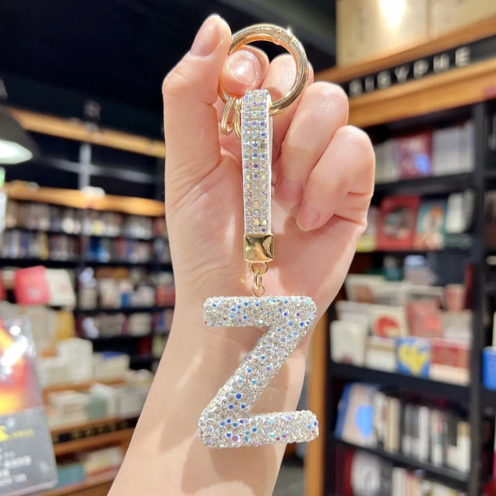 Full Diamond Diamond English Letter Keychain Letter A to Z English Letter Crystal Uppercase Pendant Rhinestone High-end Zpaxo