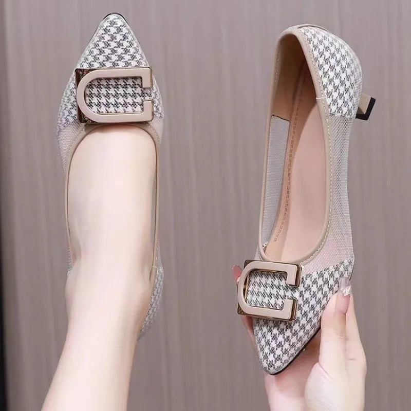 2025 Women Heels Pumps Pointed Toe Shallow Chunky Slip-on Office Zpaxo WHITE 41