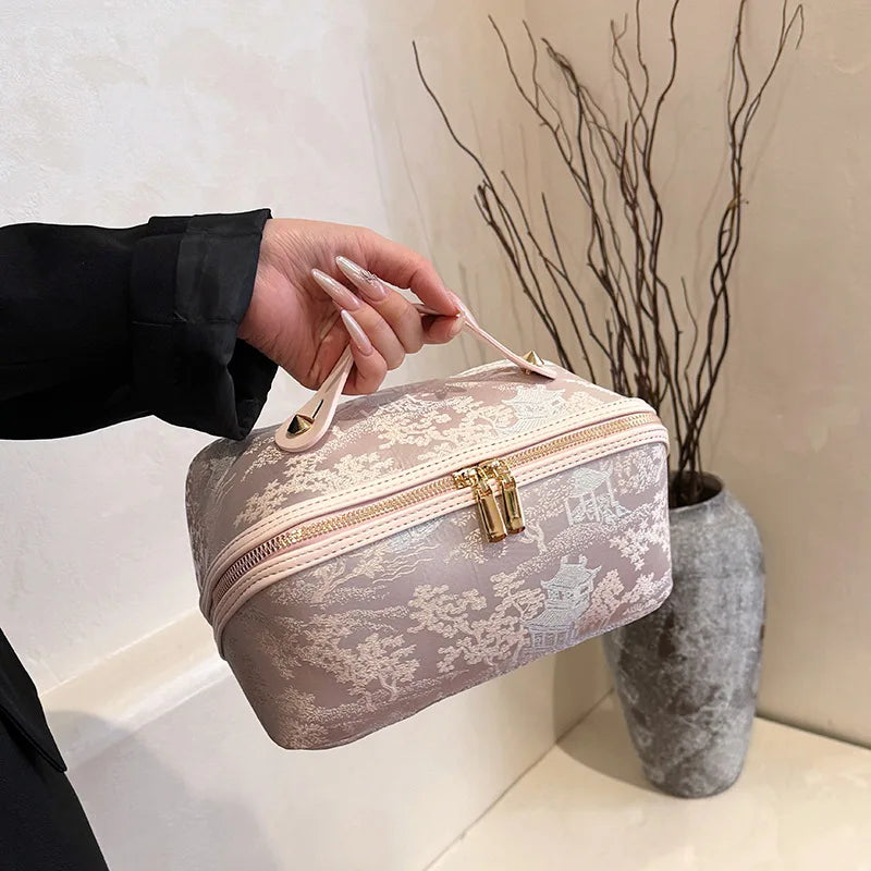 Chinese Style Embroidered Makeup Bag for Women, New Ins Large Capacity Commuting Storage Bag, Home High-end Handheld Wash Bag Zpaxo