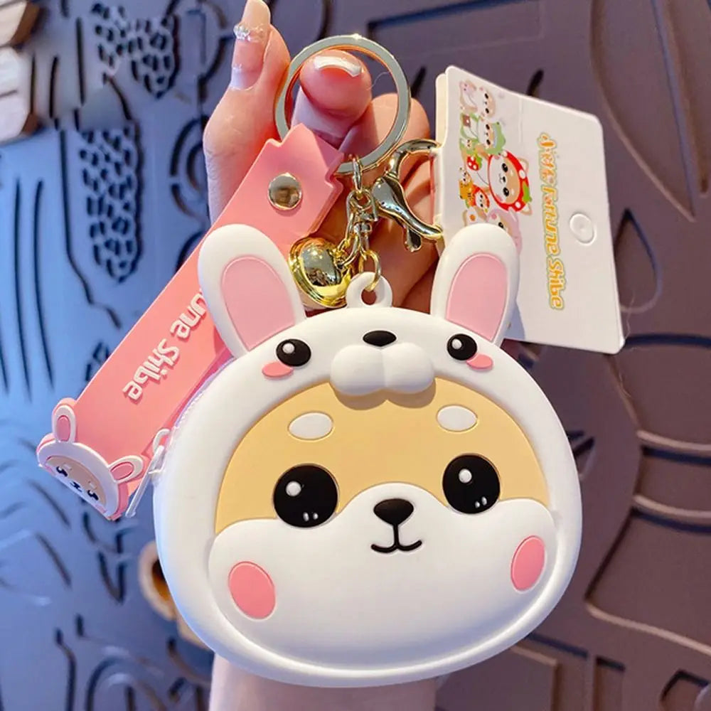 Chain Mini Wallet Bag Charm Headphone Bag Coin Purse Keychain Zipper Change Purse Shiba Inu Dog Keychain Purse With Keychain Zpaxo white