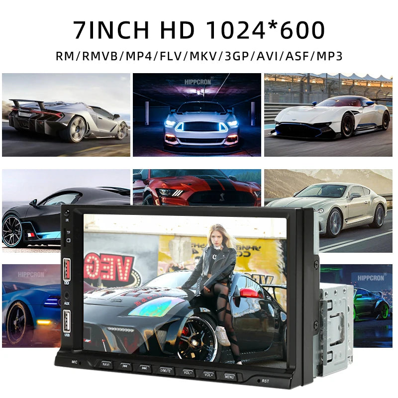 HIPPCRON 7-inch Car MP5 Player Wired Carplay Android Auto FM Radio HD