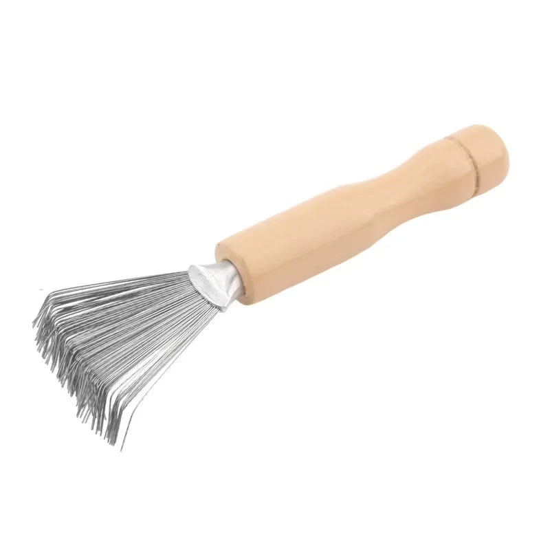 Hair Brush Cleaner Stainless Steel Toothed Wooden Handle Bamboo