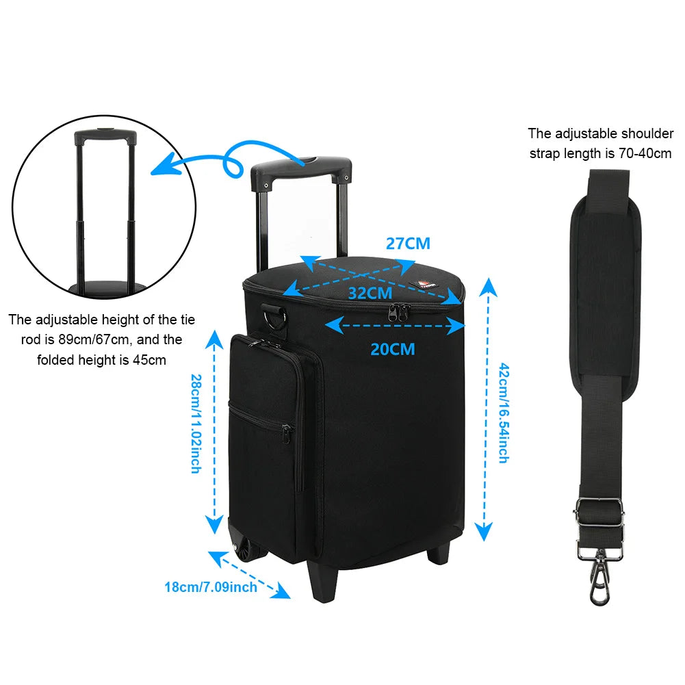 Rolling Speaker Bag Wheels Travel Retractable Handle Multi-pocket
