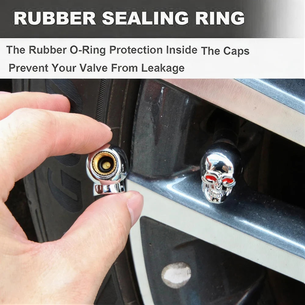 4-Pack Skull Tire Valve Stem Caps – Universal Fit | All Vehicles
