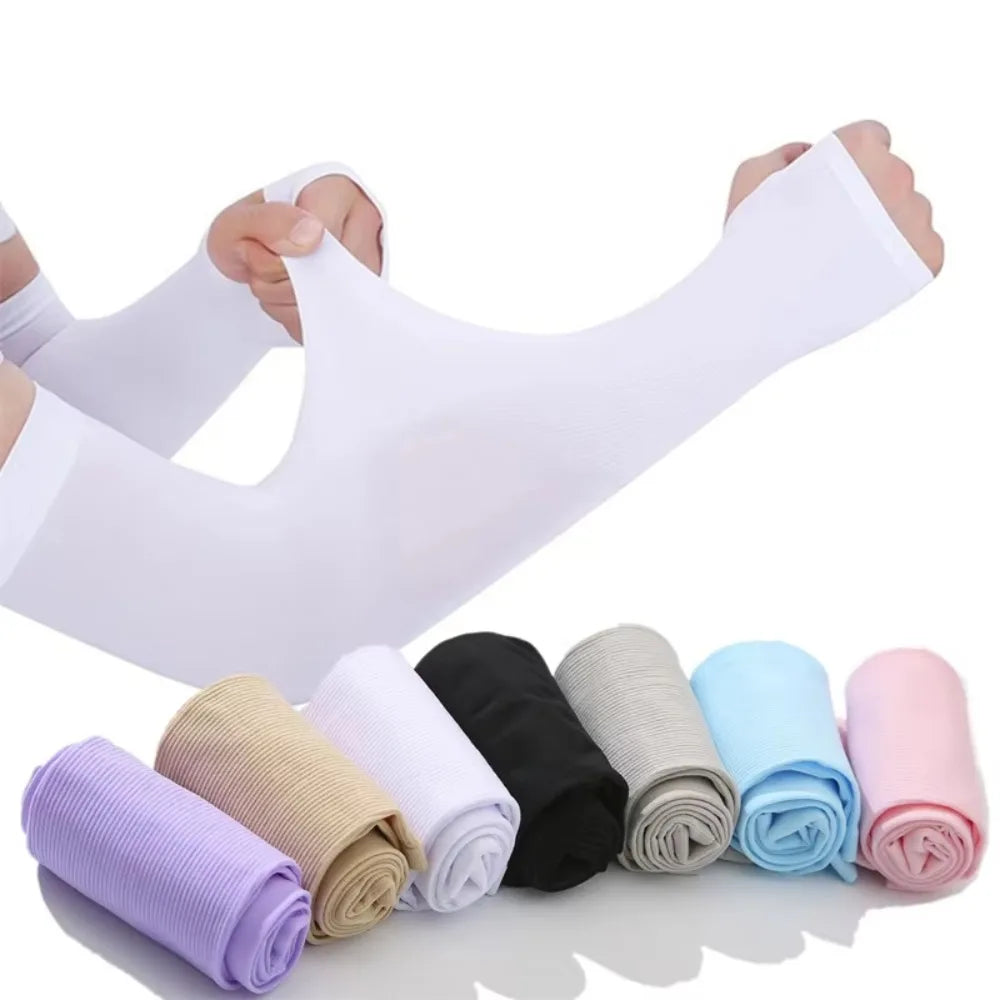 1 Pair Summer Long Ice Silk Arm Sleeves Sun UV Protection Hand Zpaxo