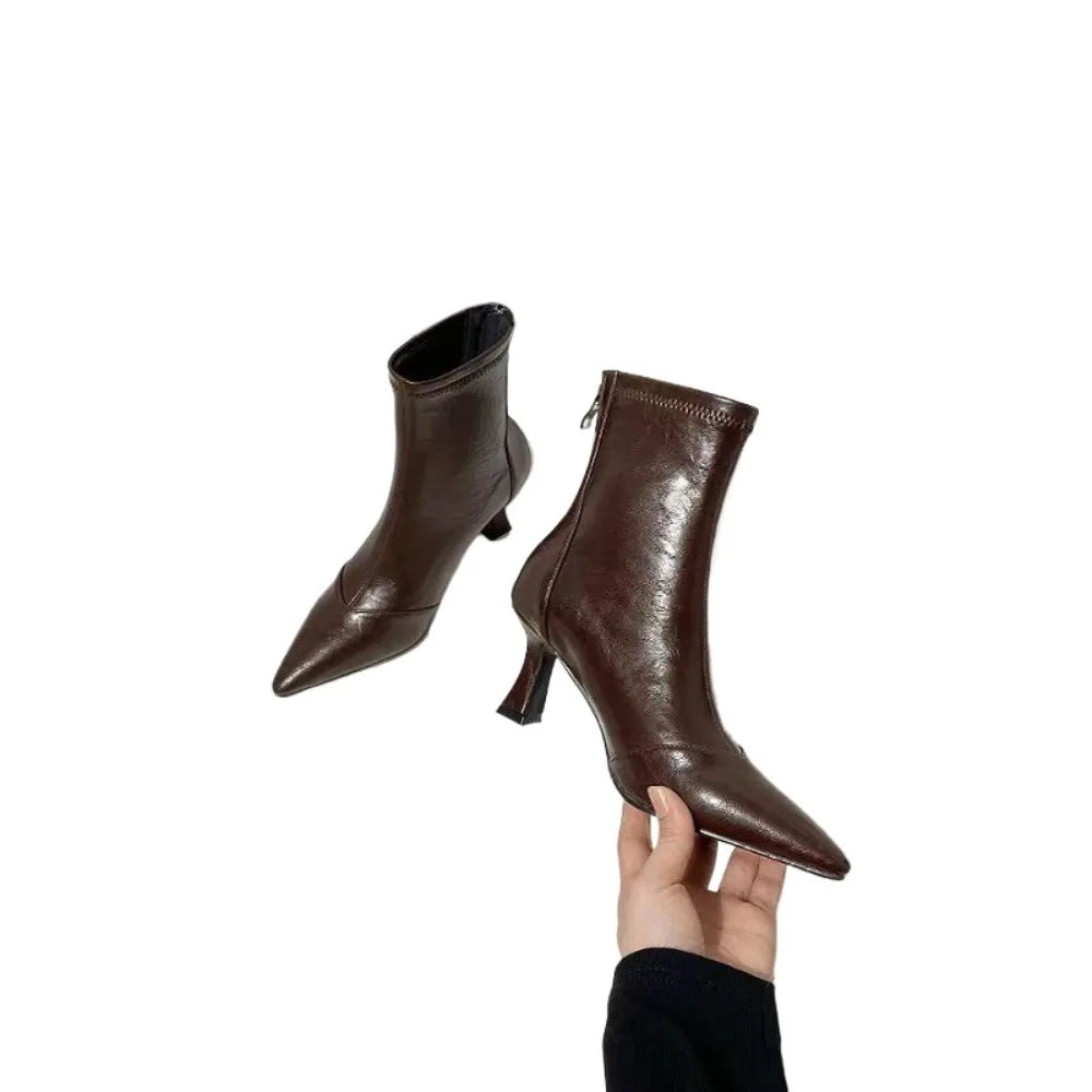 Autumn Winter Vintage Thick Heel Slim Ankle Boot Women Fashion