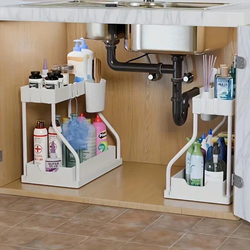 2-Tier Pull-Out Under Sink Organizer | Space-Saving Cabinet Under Sink Organizer Zpaxo