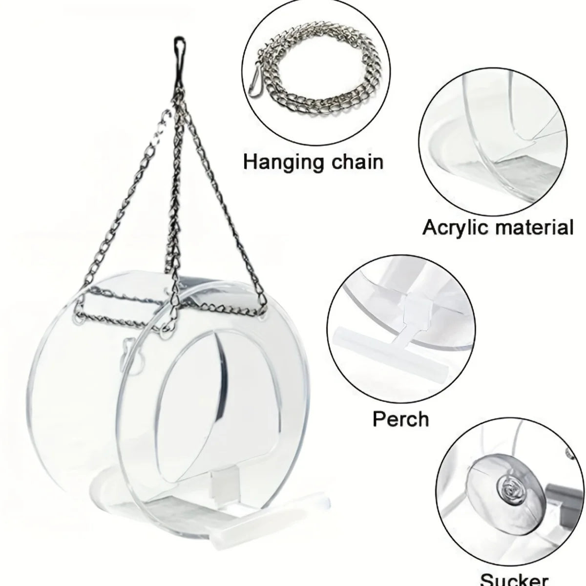 Round Acrylic Bird Feeder Courtyard Hanging Suction Cup PMMA