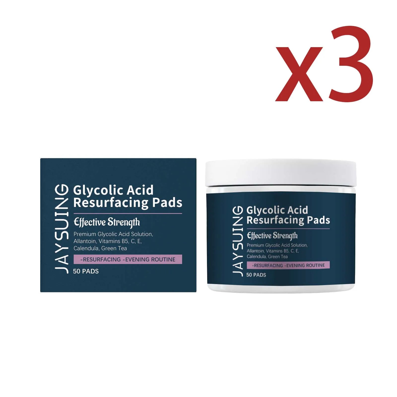 Glycolic Acid Exfoliating Cotton Pads – Shrink Pores, 50ct Exfoliating Face Pads Zpaxo 3x50PADS