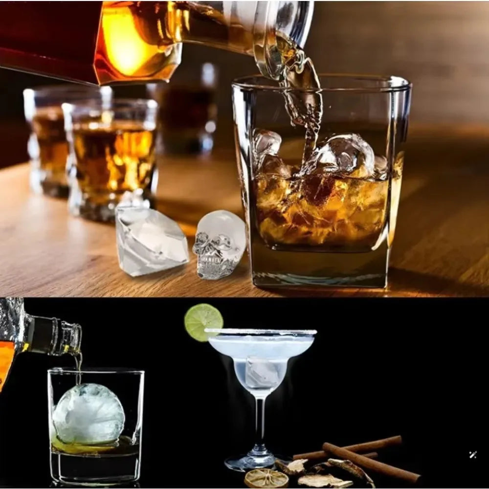 Silicone 3D Balls Skull Diamond Shaped Ice Mold Tray Suitable for Whiskey Party Supplies Reusable Ice Cube Mold Bulk order Whole Zpaxo