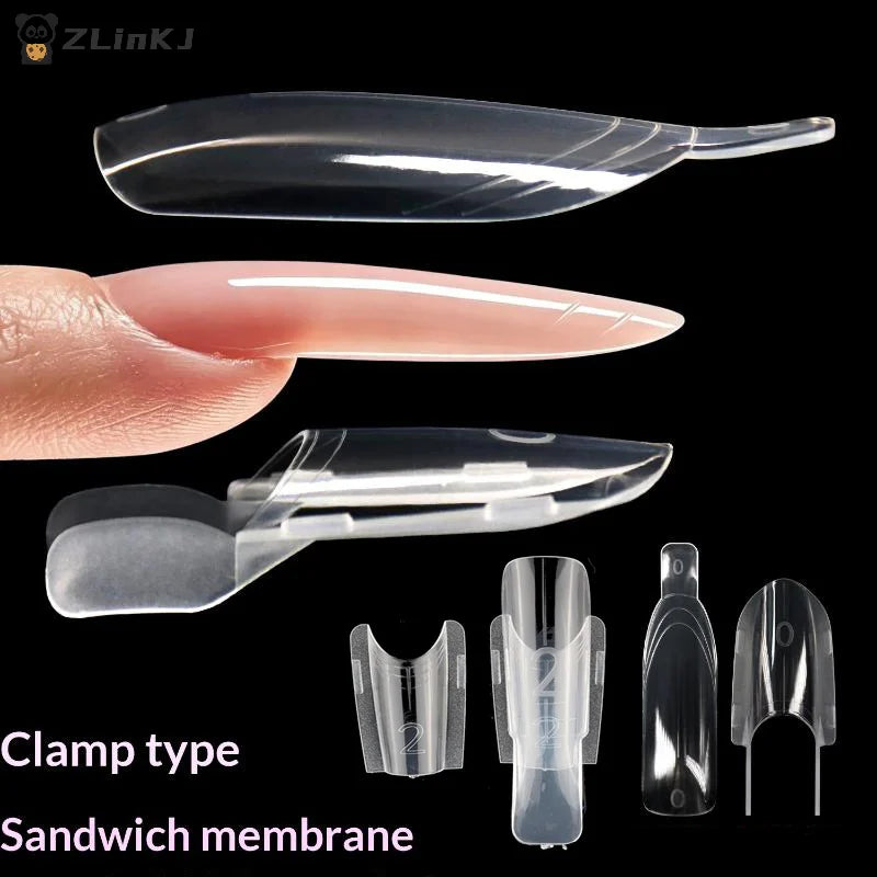 ▶30pcs Nail Clear Rocket Shape Sandwich Dual Nail Forms Reusable Full Cover Dual Nail Molds Top & Bottom Quickly Extend Nails Zpaxo
