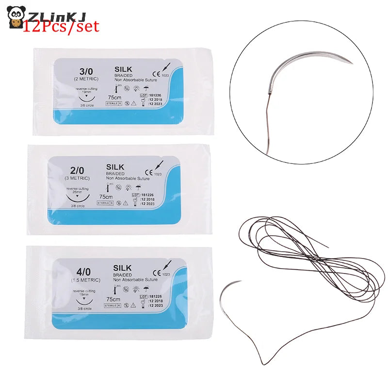 ▶12PCS 2.0/3.0/4.0 Dental Surgical Needle Silk Thread Suture Surgical Practice Kit Zpaxo
