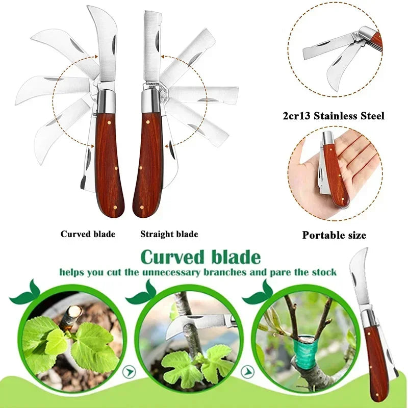 SUITU Folding Grafting Knife – Stainless Steel & Rosewood