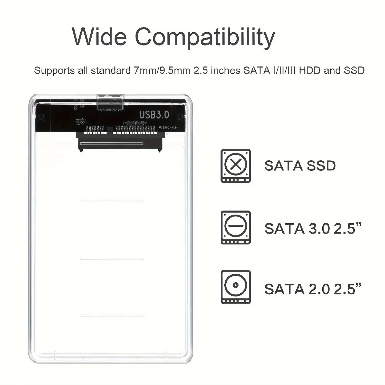 USB3.0 External HDD Case 5Gbps 2.5 Inch Transparent Hard Disk Case Hard Drive Enclosure SATA HDD SSD Storage Case for Laptop PC Zpaxo