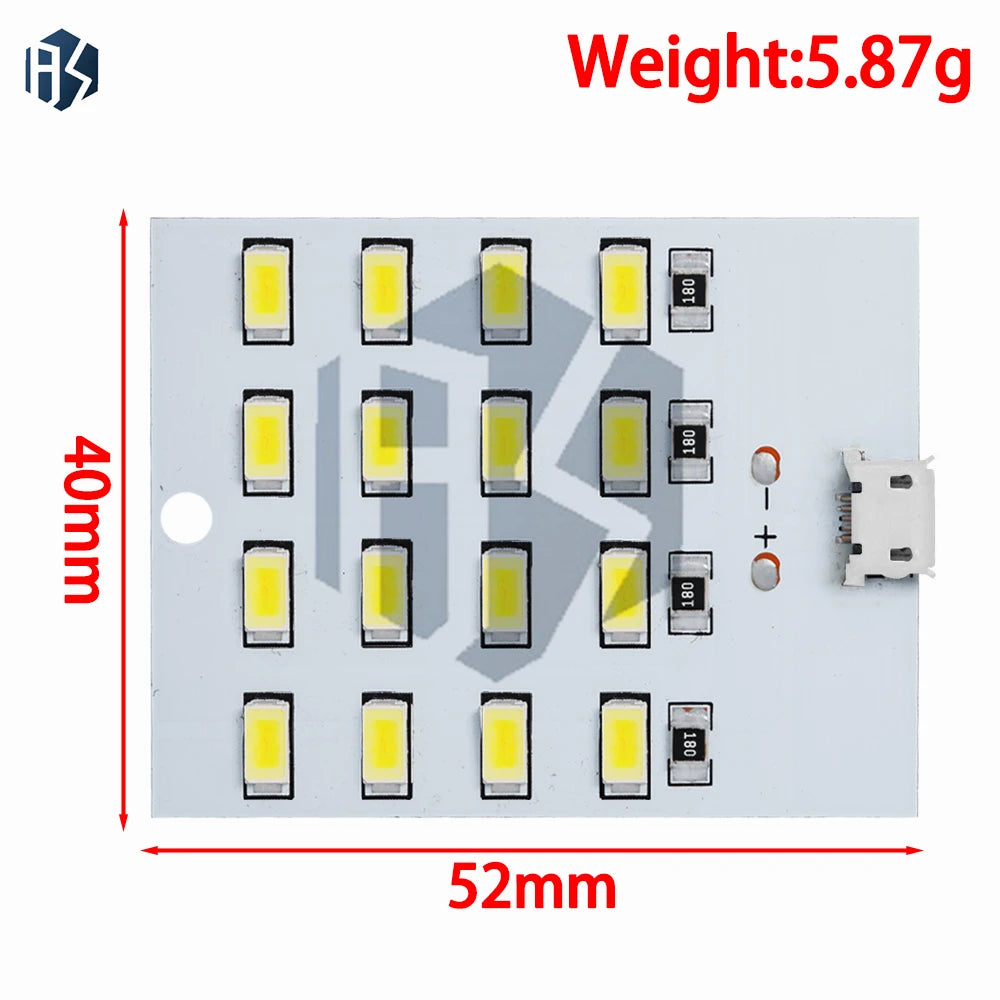 ‌5730 SMD LED Lighting Panel – 5V 450mA Micro USB-Powered Emergency/Night Light with High-Brightness White Illumination Zpaxo